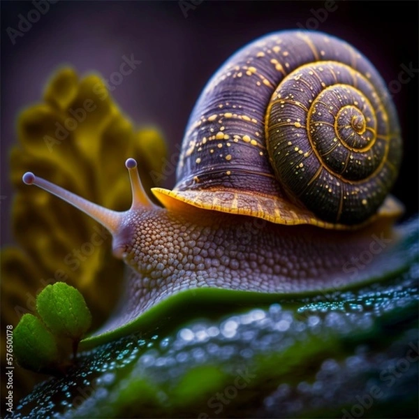 Fototapeta closeup of snail, generative ai