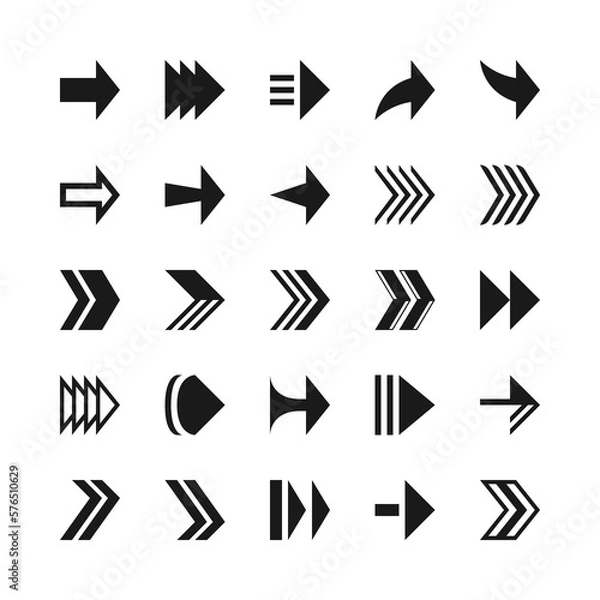 Obraz Collection of symbol arrow icon set black color on white background