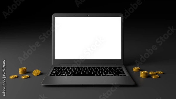 Obraz Black laptop mockup for title apps and websites. Front view with dark background.