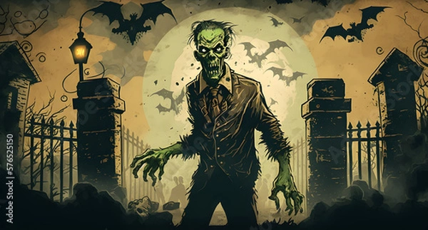 Obraz Halloween cartoon zombie vector, art for halloween and spooky comemorations, generated by ai