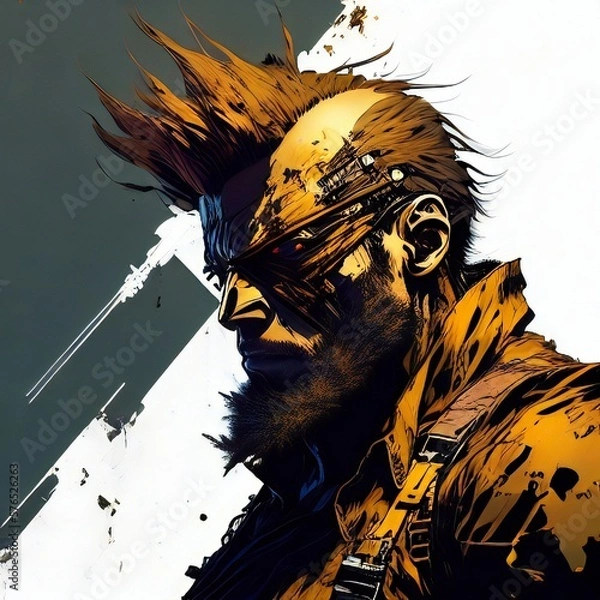 Fototapeta Rugged Bearded Cyberpunk - Generative A.I. Art