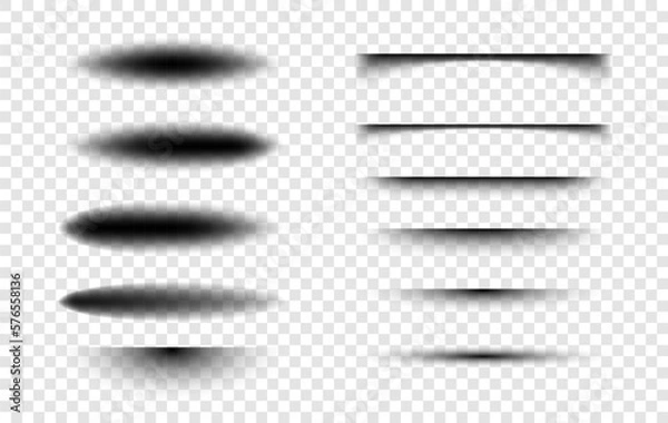 Fototapeta Realistic round shadow set in transparent background. Vector shadows effect collection for design poster, business card, banner, sticker, and flyer