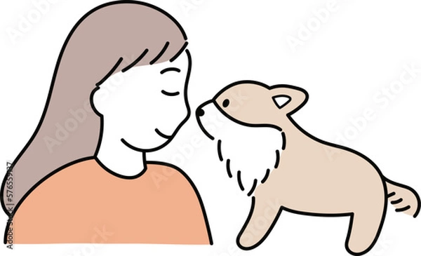 Fototapeta チワワと顔を近づける女性1