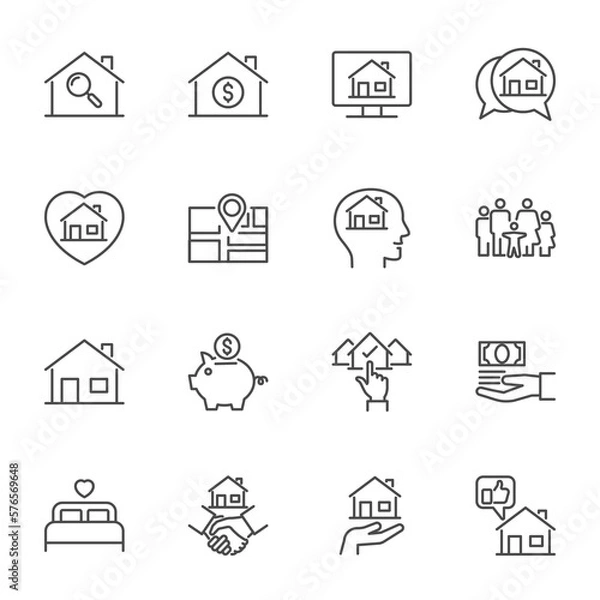 Obraz house of big family icon, simple thin line icons set