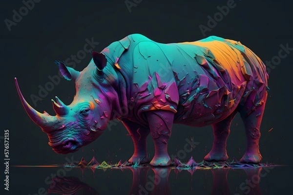 Fototapeta colorful rhinoceros created using AI Generative Technology