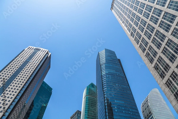 Fototapeta low angle view of skyscrapers in city of China.