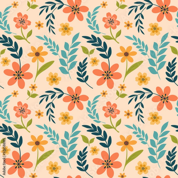 Fototapeta Floral seamless vector pattern, summer flowers background.