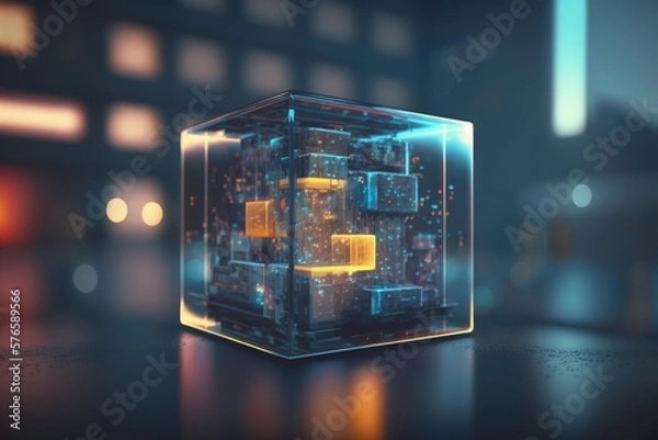 Obraz The technology in the mirror cube generated by AI technology