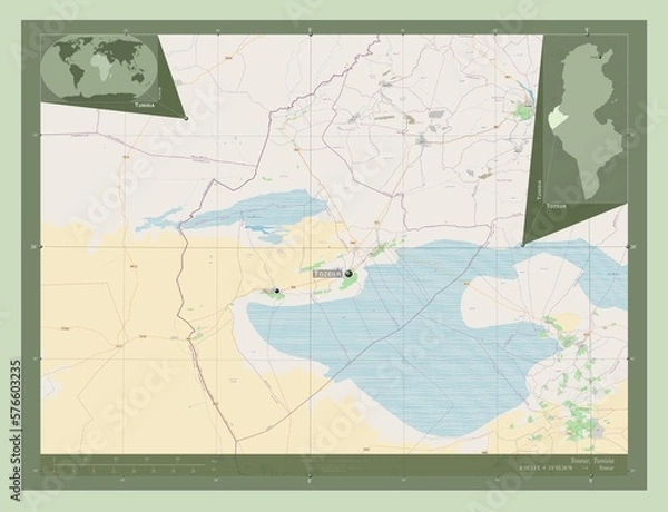 Fototapeta Tozeur, Tunisia. OSM. Labelled points of cities