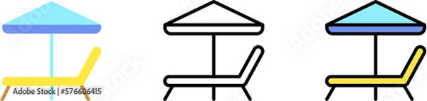Fototapeta Lounger, umbrella vector icon in different styles. Line, color, filled outline
