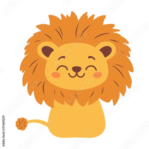 Obraz Сute little lion. Vector illustration, isolated on a white background. Scandinavian cartoon style flat design. Concept for children print.	