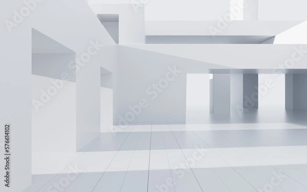 Fototapeta White abstract outdoor architecture, 3d rendering.