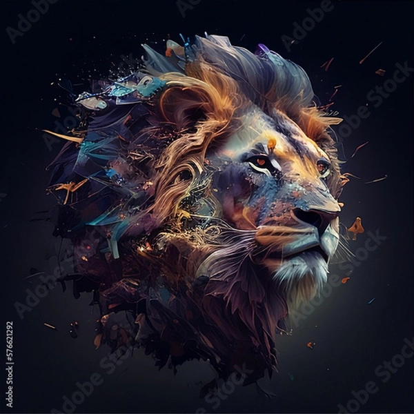Fototapeta Portrait of a lion, splatter painted, wall, digital art with generative ai 