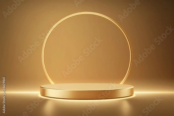 Fototapeta Empty golden circle podium or pedestal for product photography. Generative AI