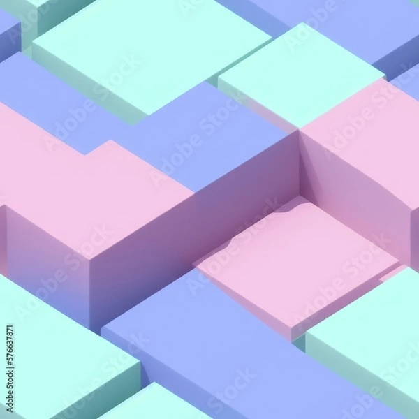 Fototapeta Abstract 3D isometric cube pattern background with a pastel color palette, generative ai