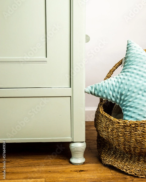 Fototapeta Decorated wardrobe after renovation in mint color
