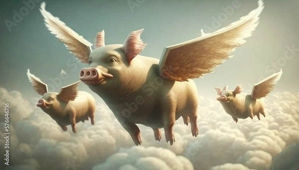 Fototapeta When Pigs Fly,  an adynaton, a figure of speech comes to life