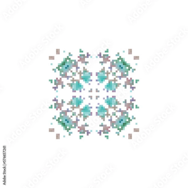 Fototapeta Pixel snowflake art made of small squares