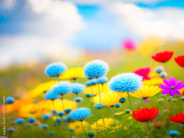 Fototapeta Colorful flower in feild with blurred background. Generative ai