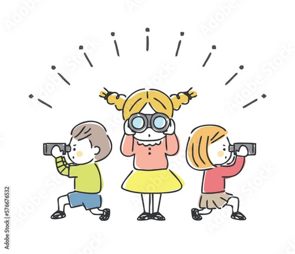 Obraz 双眼鏡を覗く子供たち