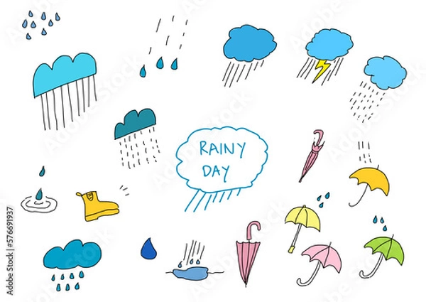 Obraz Rain icons set. Weather icon collection. Rainy day symbol set. Vector