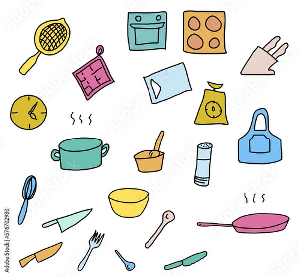 Obraz Kitchen icons set. Cooking icon collection. Foodmaking symbol set. Vector with colours