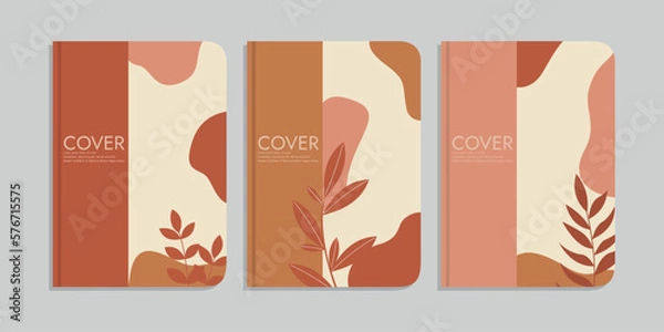 Fototapeta set of book cover designs with hand drawn floral decorations. abstract retro botanical background.size A4 For notebook, invitation, card, diary, planner, brochure, book, catalog