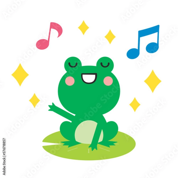 Fototapeta 蓮の葉の上で歌うカエルのイラスト