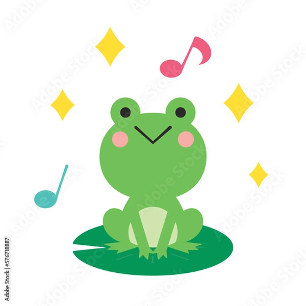Fototapeta 蓮の葉の上で歌うカエルのイラスト