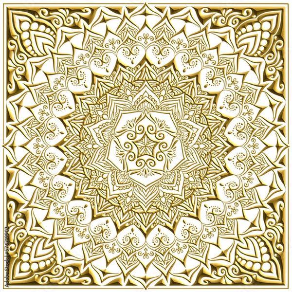 Obraz マンダラアート(ハート、幾何学模様、円形、五角形、金細工、立体的)