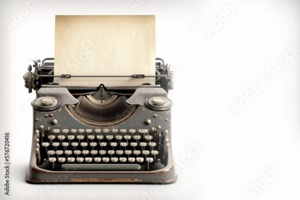 Fototapeta Old vintage typewriter, isolated on white background. Generative AI
