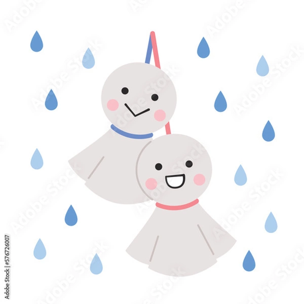 Obraz てるてるぼうずと雨／梅雨のイラスト