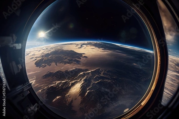 Obraz View Of Earth And Sun From Space Generative AI