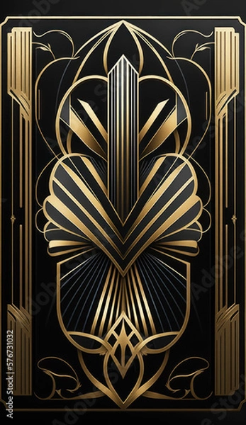 Obraz Vertical card back ard deco bleck and gold Luxury Casino Gambling Design. Generative AI.