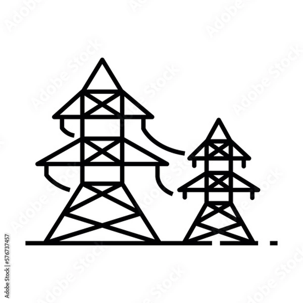 Fototapeta Lattice tower and overhead power line isolated thin line icon.