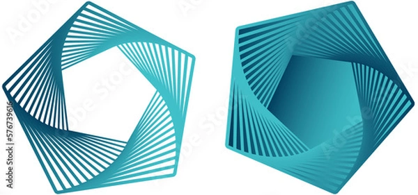 Obraz Pentagon shape with wavy lines in teal on a transparant or white background.