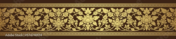 Fototapeta Gold thai art, buddhism temple element and background pattern decoration motifs for pillar pattern, flyers, poster, web, banner, and card concept vector illustration