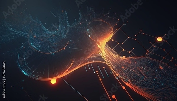 Obraz technology virtual reality blockchain neon data stream background created with generative ai technology
