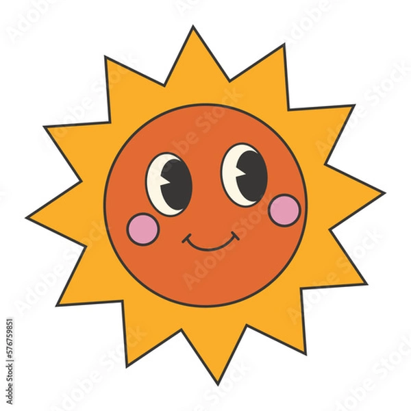 Obraz Groovy 70s sun sticker. Y2k groovy cartoon style. 70s-80s retro vibes.