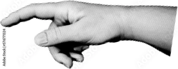 Fototapeta Retro halftone collage elements for mixed media design. Human hand in halftone texture, dotted pop art style. Vector illustration of vintage grunge punk crazy art templates.
