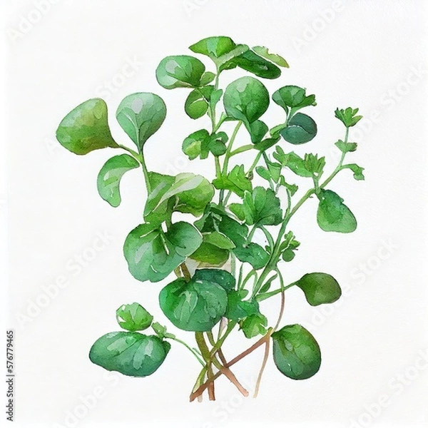Fototapeta Watercolor Watercress Isolated on White Background. Generative AI