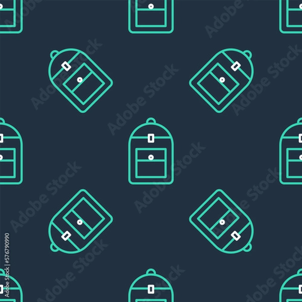 Fototapeta Line Backpack icon isolated seamless pattern on black background. Vector