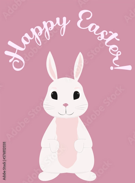Obraz happy easter greeting card with cute rabbit bunny