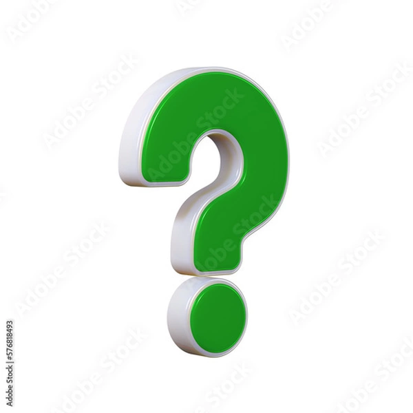 Fototapeta Green question mark with white stroke. Isolated on a transparent background. 3d render