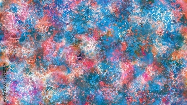 Fototapeta Drawn spotted decorative colorful abstraction of blue pink and white colors.