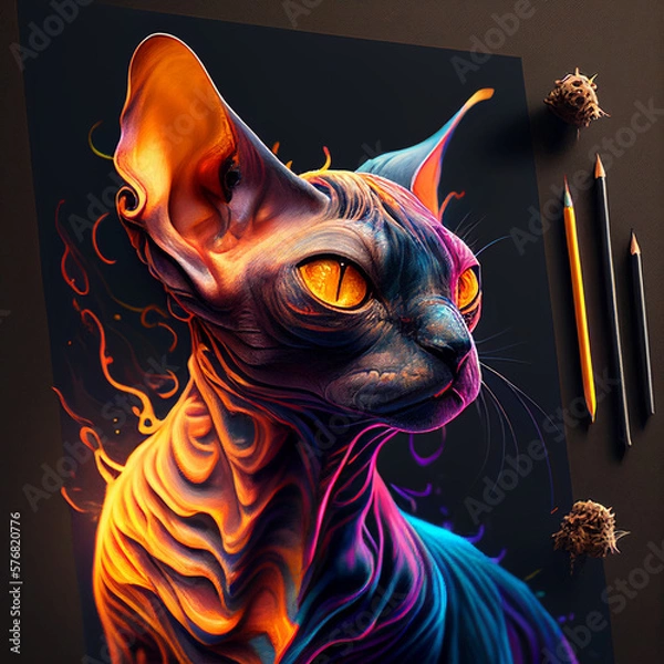 Obraz sphynx color, super realistic with vivid, soft lights, Generative AI