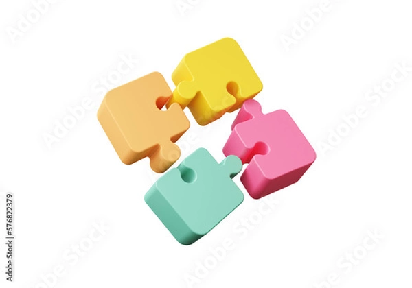 Obraz Brainstorming teamwork concept. jigsaw puzzle pieces icon floating on Isolated background. solution collaboration in business development. idea teamwork financial. 3d render illustration