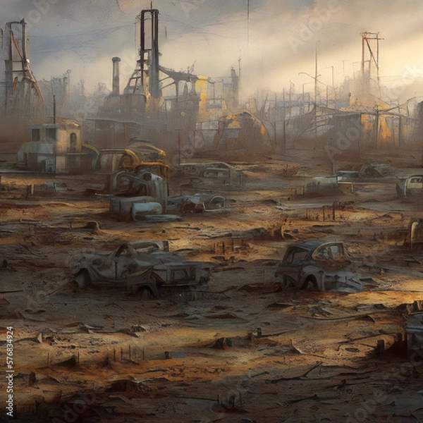 Obraz Charred, radioactive post-apocalyptic wasteland in nuclear summer - detailed digital painting sci-fi video game environment concept art
