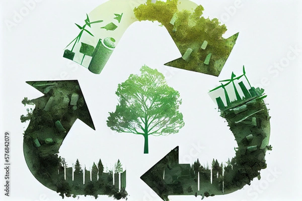 Fototapeta grünes Recycling-Symbol als Symbol für Umweltbewusstsein - Generative Ai