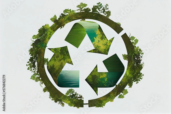 Fototapeta Grünes Recycling-Symbol als Symbol für Umweltbewusstsein - Generative Ai